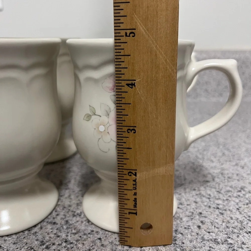 Pfaltzgraff Pedestal Mugs Tea Rose Pattern Set of 4 - Picture 8 of 9